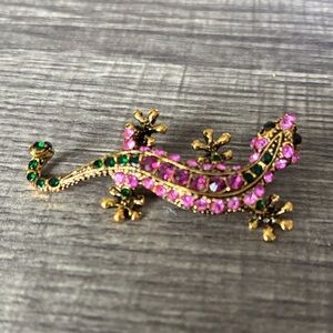 Elegant Pink and Green Lizard Brooch